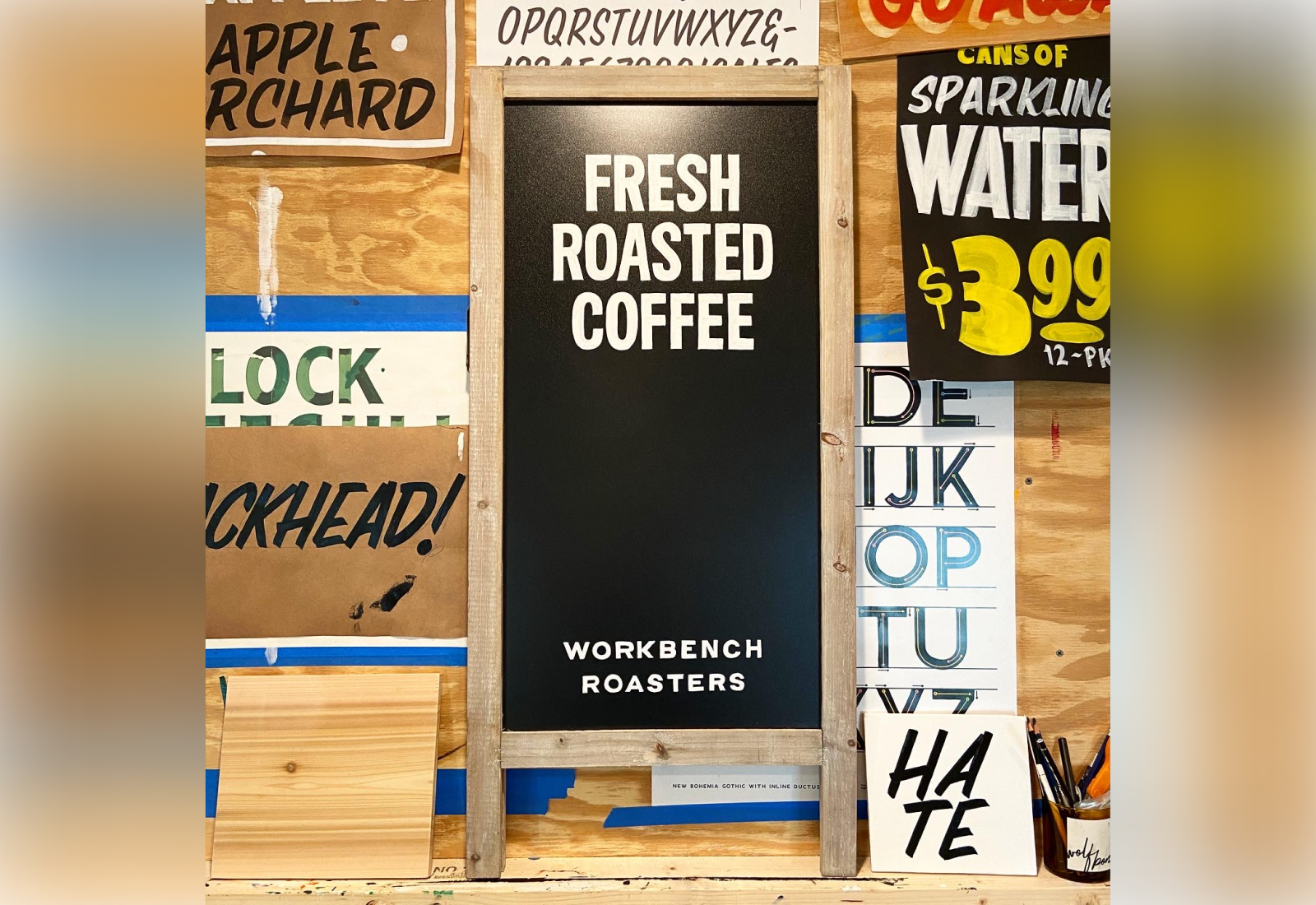 Workbench Roasters Sandwich Board | Hand Painted Sign by Joey Carty