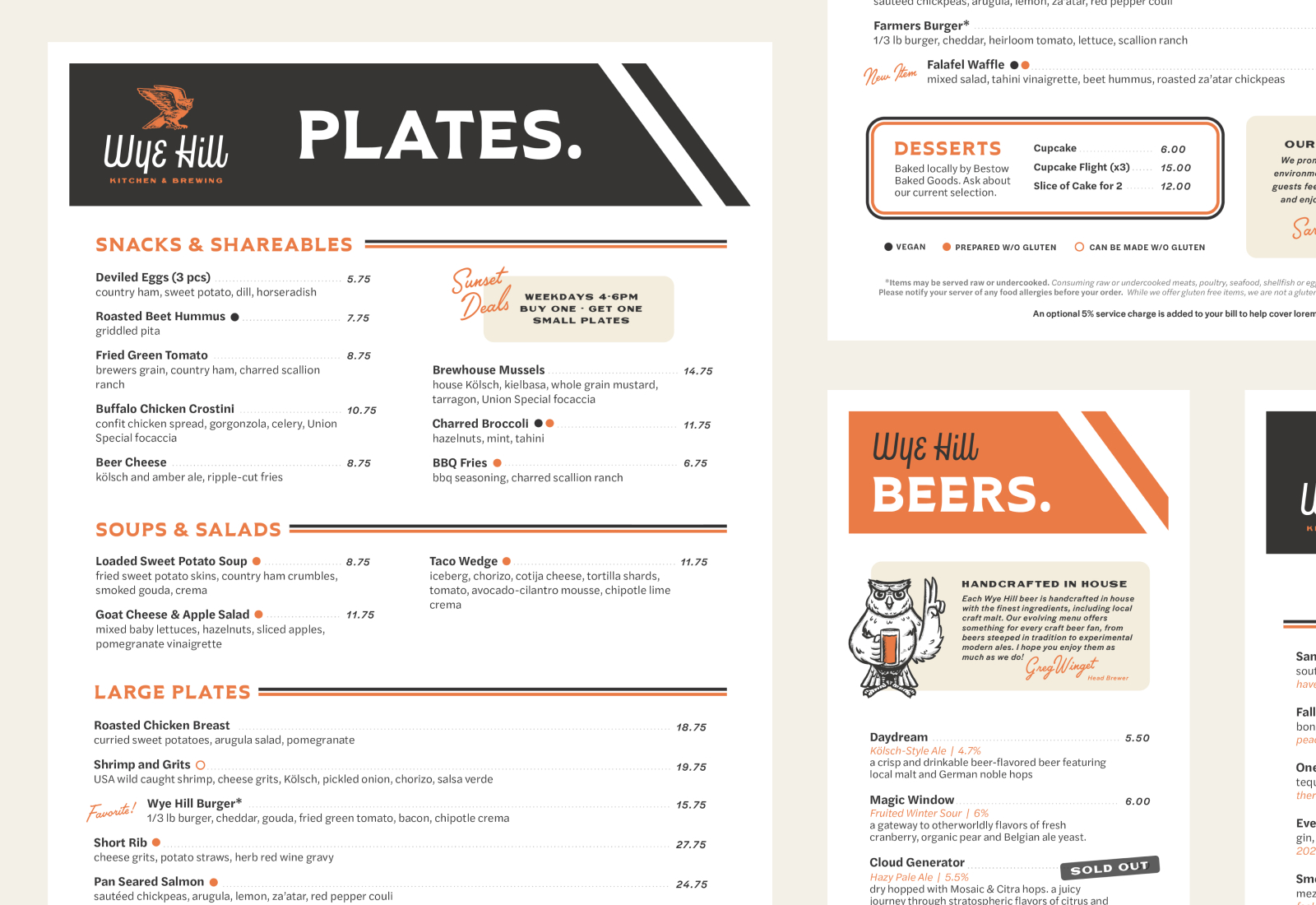Food and Drink Menu Designs | Brand Identity for Wye Hill Kitchen and Brewing in Raleigh, NC