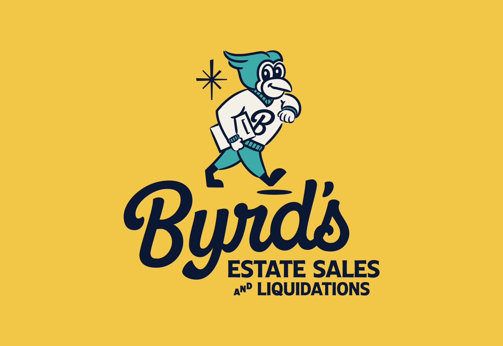 Hand Lettered Script Logo and Bird Mascot Illustration | Byrd's Estate Sales and Liquidations | Brand Identity by Joey Carty