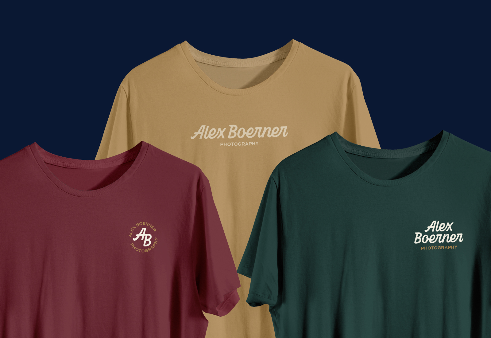 Three logo t-shirt designs Alex Boerner Photography | Custom Lettered Logotype