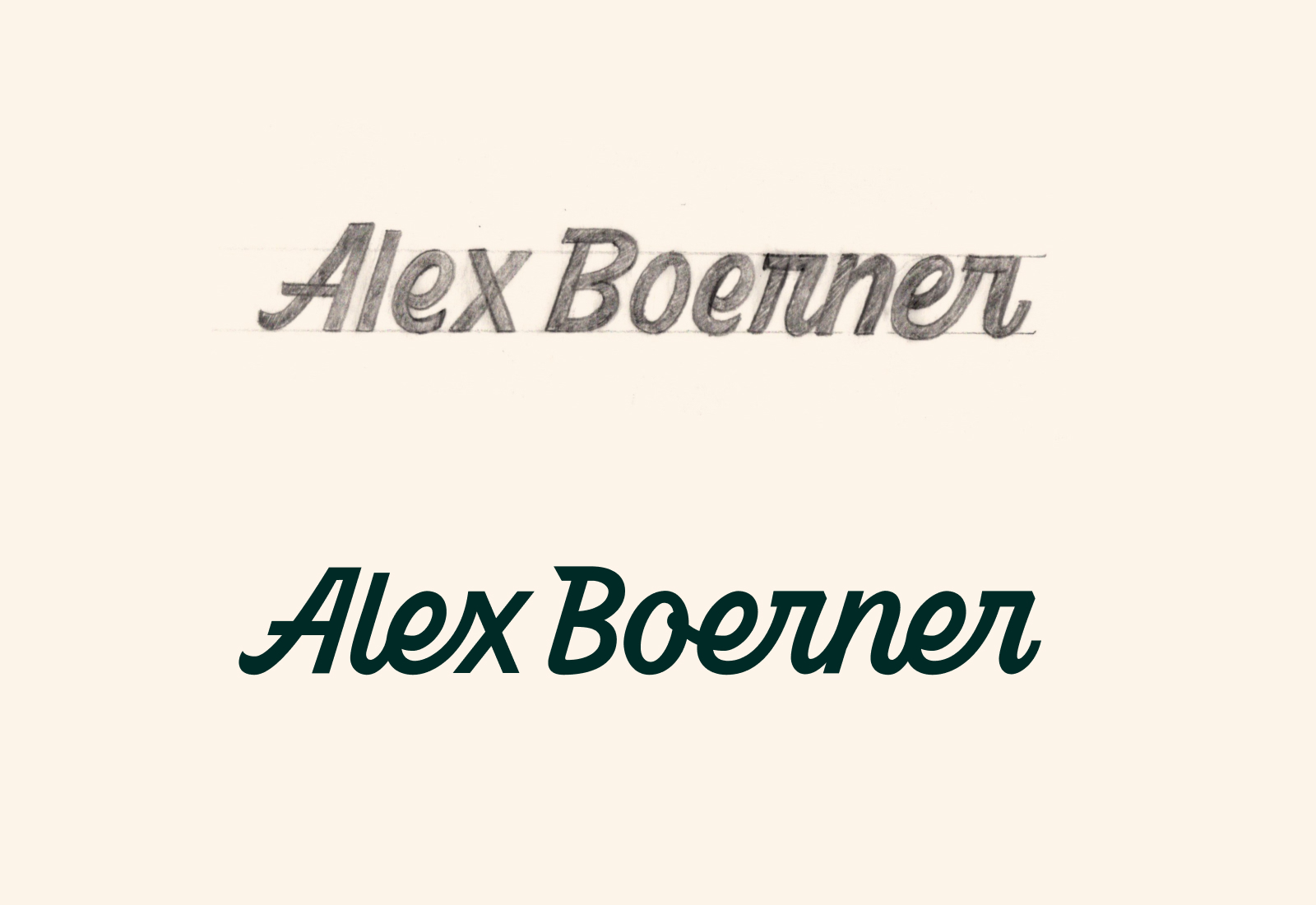 An early sketch of the custom logotype compared with the final vectored version Alex Boerner Photography | Custom Lettered Logotype