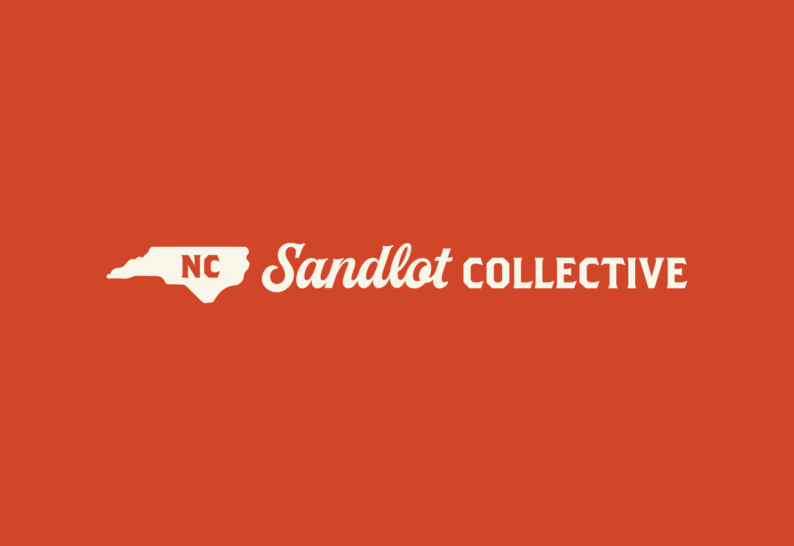 Horizontal logo lockup with an NC state silhouette | Carolina Sandlot Collective