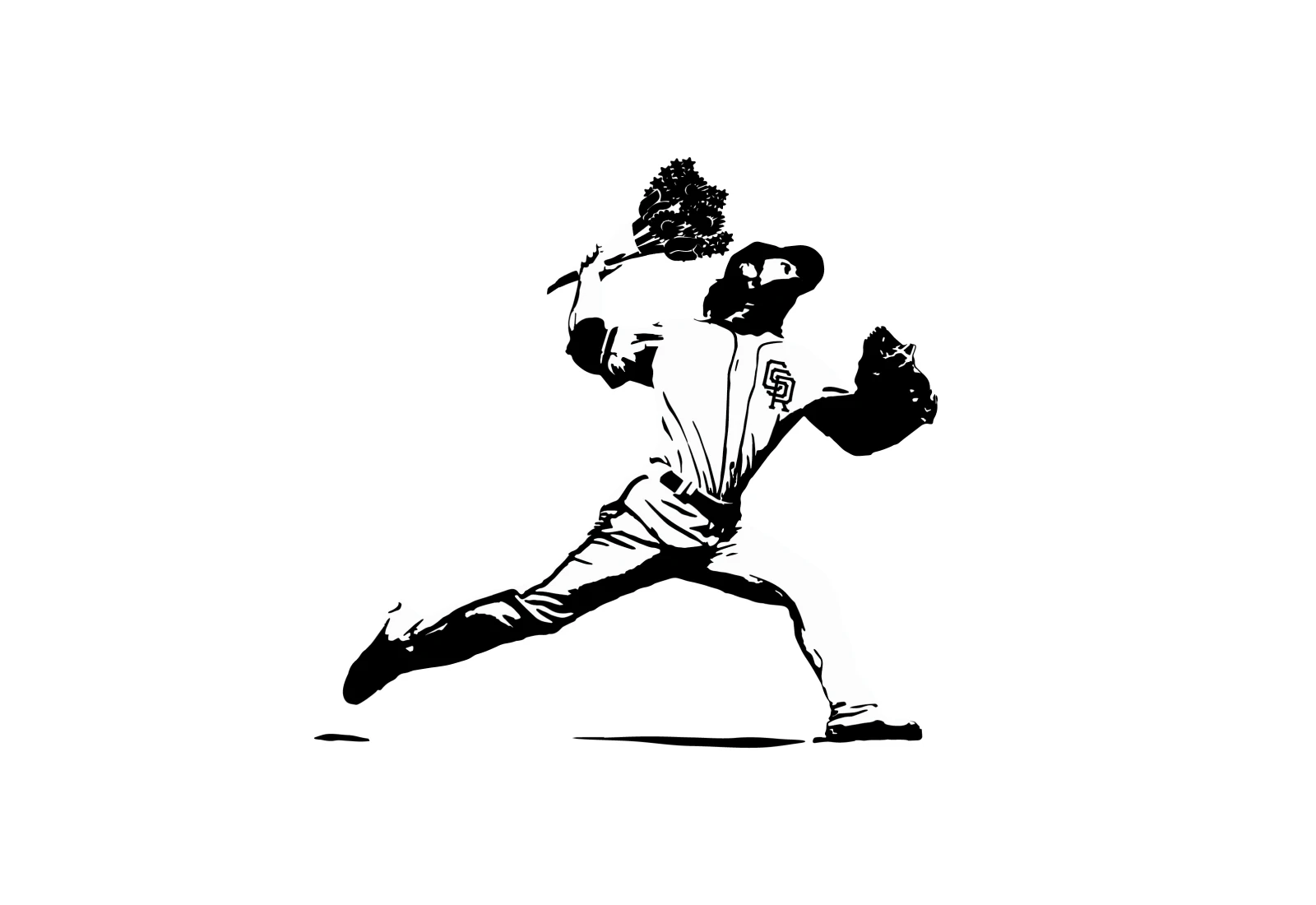 Banksy-inspired stencil of Tim Lincecum throwing a bouquet of flowers