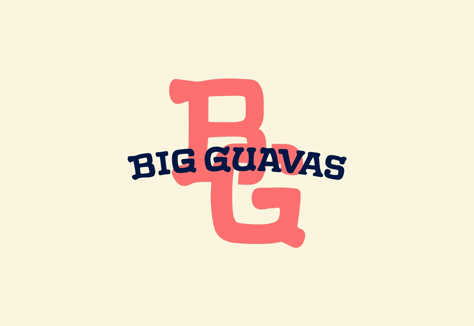 Arched Big Guavas handlettered type over top of a BG monogram
